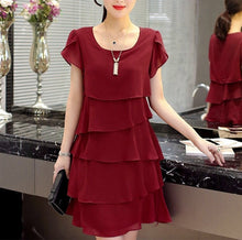 Load image into Gallery viewer, Chiffon Dress Women Summer Wave Cut Sweet Solid Short Sleeve Slim Casual Clothing Lady Plus Size M-5XL All-match Vestido Trendy
