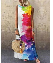 Load image into Gallery viewer, Women Print Long Dress 2022 Summer Casual Loose Sleeveless Dresses Sundress Female Elegant Robe Vintage Maxi Dresses Plus Size
